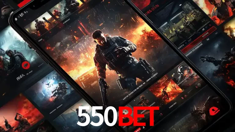 Tela de um celular exibindo uma galeria de jogos de tiro com temática militar, mostrando a variedade de e-sports disponíveis para apostas na plataforma de entretenimento 550BET.