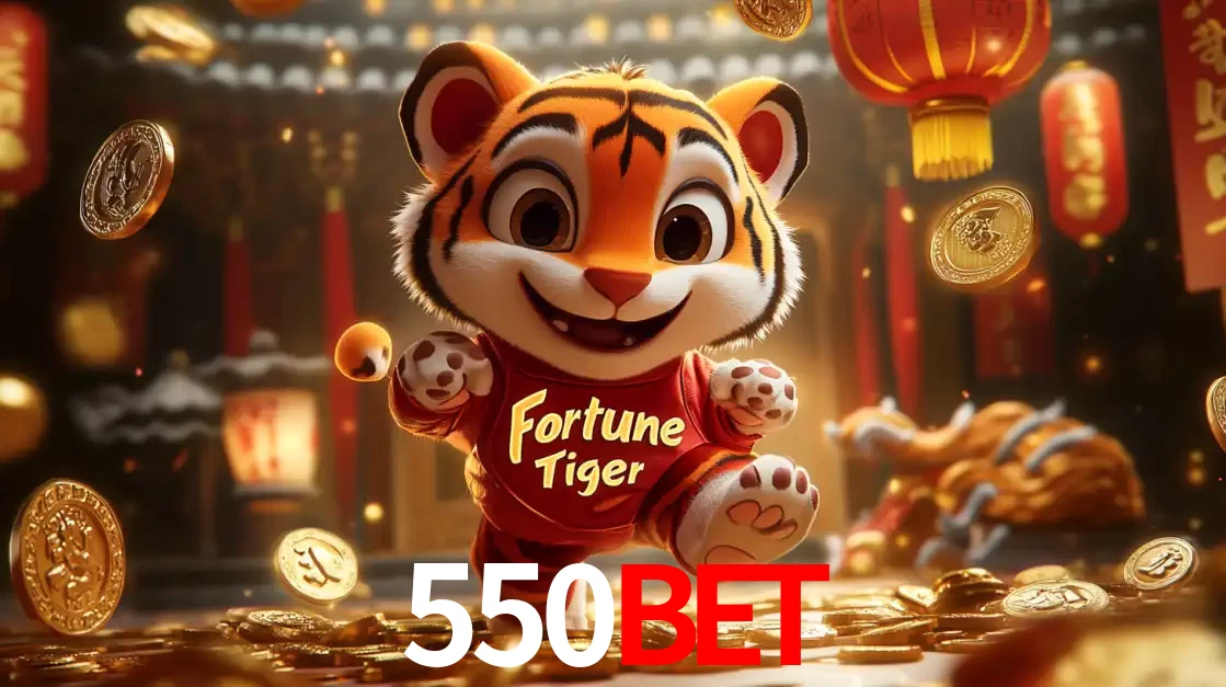 O alegre personagem do Fortune Tiger correndo sobre um caminho de moedas de ouro, simbolizando os grandes prêmios e a diversão do popular jogo de slot do 550BET.