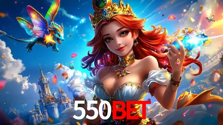 A princesa de um reino de fantasia mágico, com seu pequeno dragão, apresentando um mundo de prêmios encantados nos jogos de caça-níqueis do cassino 550BET.